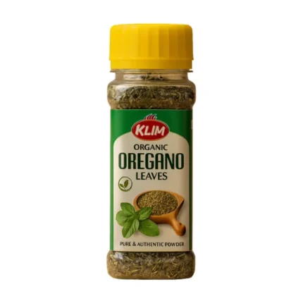 KLIM Organic Oregano Leaves 100g bottle photographed on a clean background