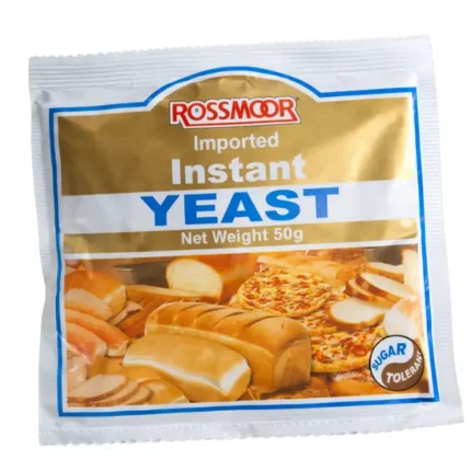 Rossmoor Imported Instant Yeast 50g packet for baking bread and pizza on clean background