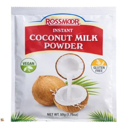 Rossmoor Instant Coconut Milk Powder 50g packet with coconut illustration on white background