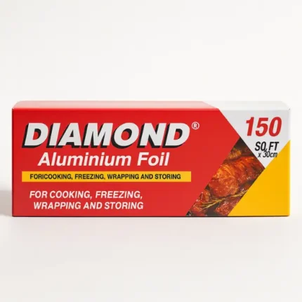 Diamond Aluminium Foil 150 sq ft red and yellow box product image on white background.
