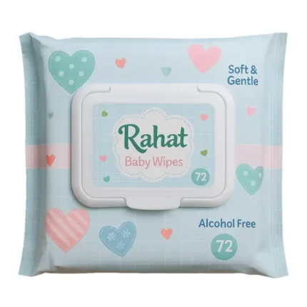 Rahat Baby Wipes 72 Sheets pack with pastel design and resealable lid.