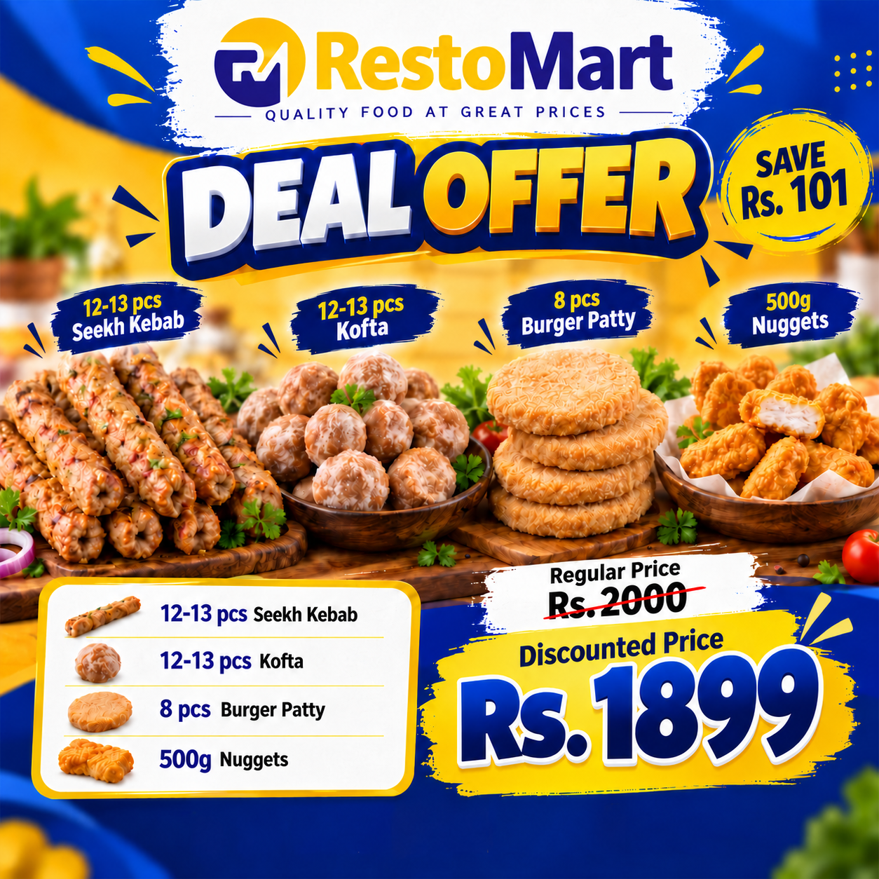 Restomart Special Frozen Food Deal – Seekh Kebab, Kofta, Burger Patty & Nuggets